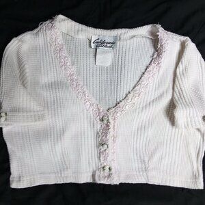 Vintage California Gold Rush Cropped Lace Trim Blouse Top Shirt